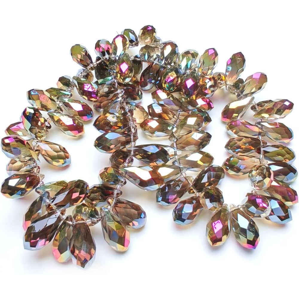 25 Pcs Iridescent Rose Purple Faceted Teardrop Glass Chandelier Beads 12 x 25mm